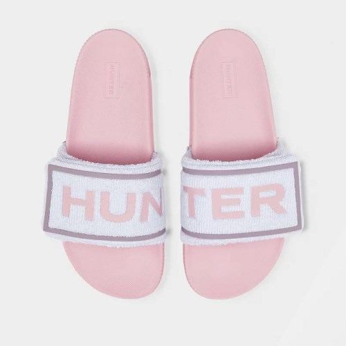 Hunter Original Terry Towelling Logo Adjustable Slides For Womens - NZ P3501